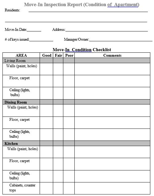 free apartment checklist template 8