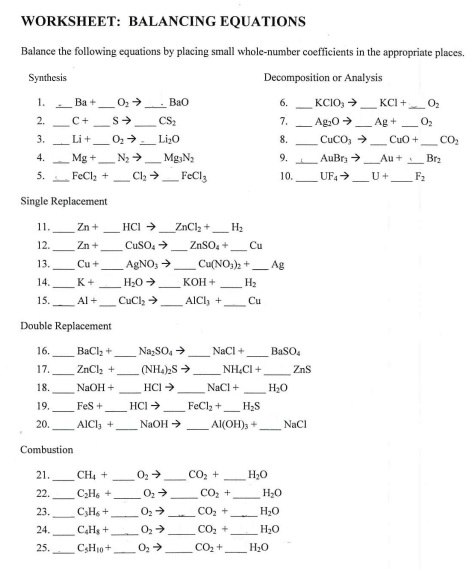 free balancing chemical equations worksheet 1