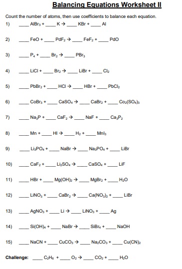 free balancing chemical equations worksheet 2