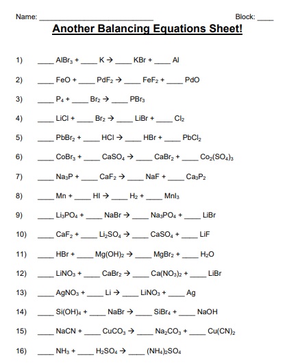 free balancing chemical equations worksheet 5