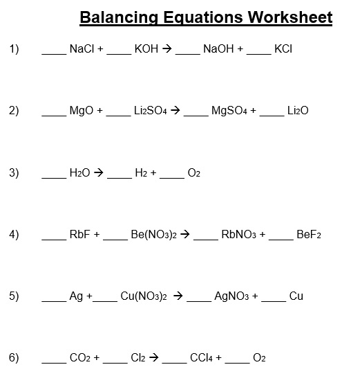 free balancing chemical equations worksheet 6