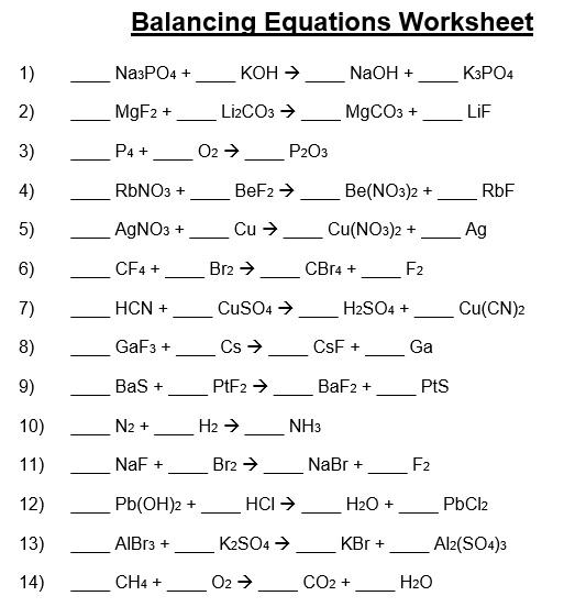 free balancing chemical equations worksheet 8