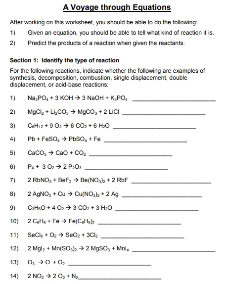 free balancing chemical equations worksheet