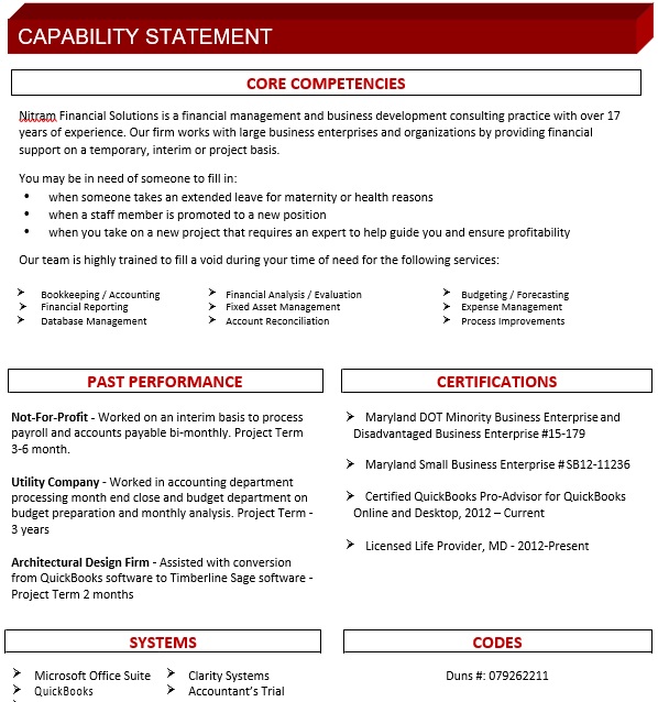free capability statement template
