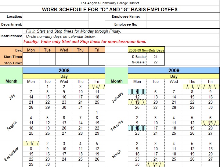 free employee schedule template 9