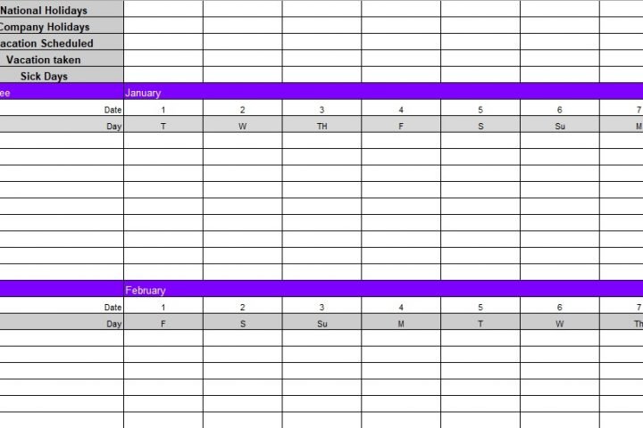 Printable Employee Vacation Tracker Templates Excel Word Best 