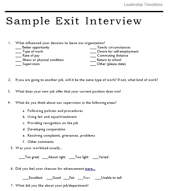 free exit interview template