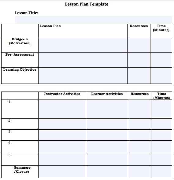 free lesson plan template 5