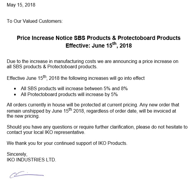 free price increase letter 12