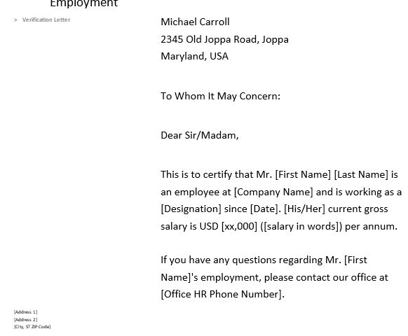 free proof of employment letter 13