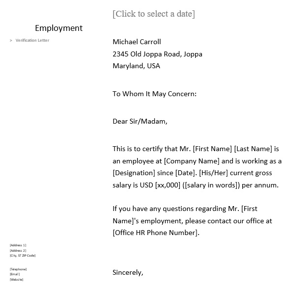 free proof of employment letter 13
