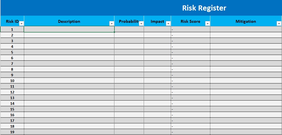 free risk register template 10
