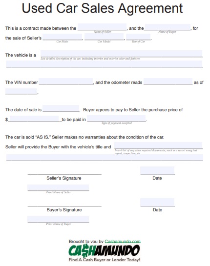 free vehicle purchase agreement template 1