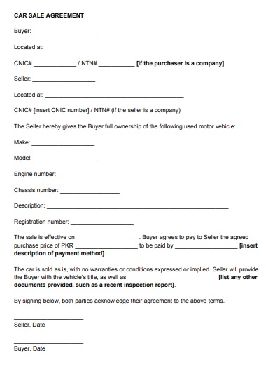 free vehicle purchase agreement template