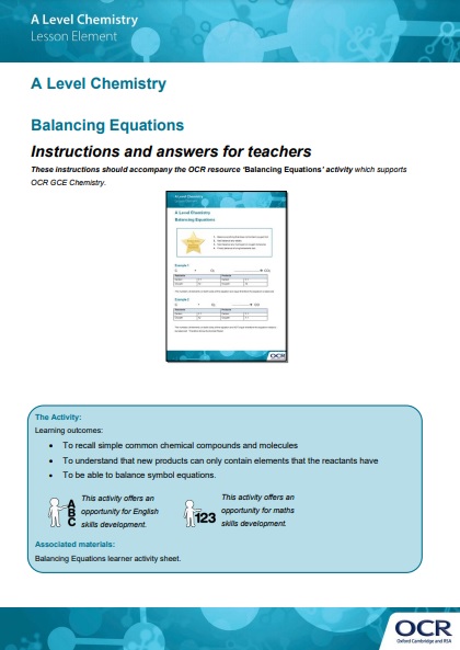 gce chemistry lesson element balancing equations worksheet