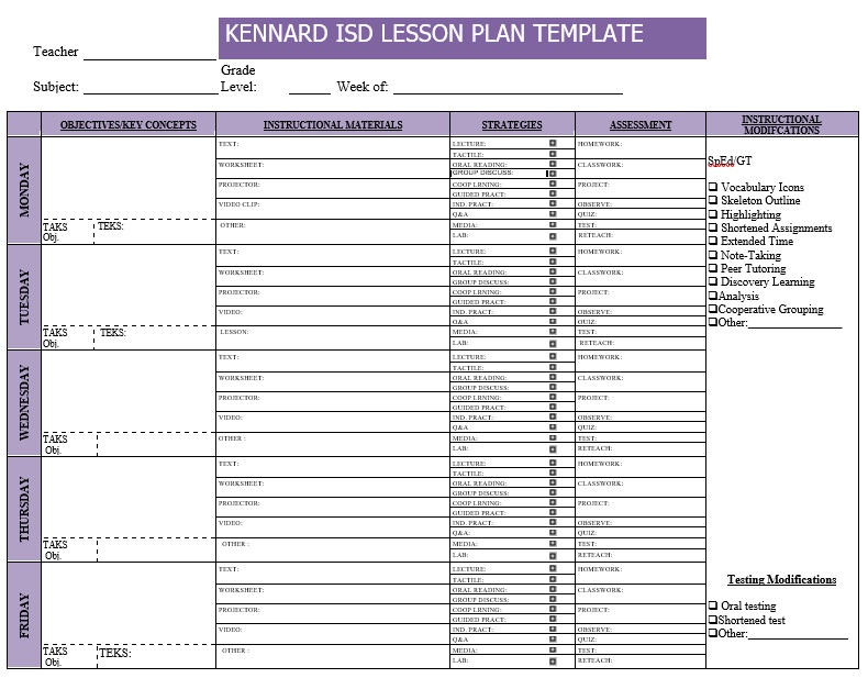 kennard isd lesson plan template
