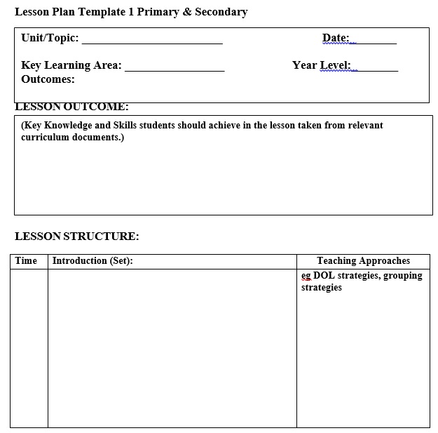 lesson plan template 1 primary secondary sources