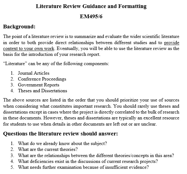 literature review guidance and formatting