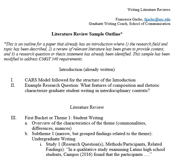 literature review sample outline