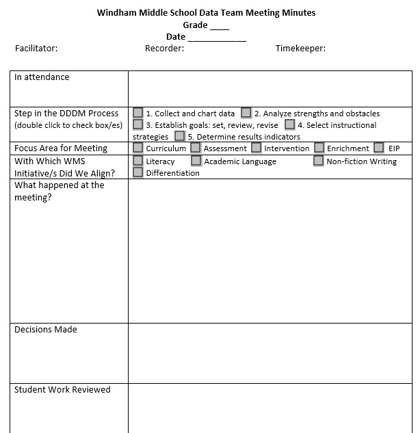 middle school data team meeting minutes template
