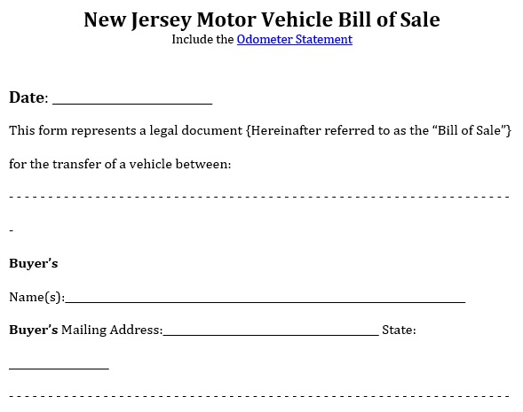 new jersey motor vehicle bill of sale form