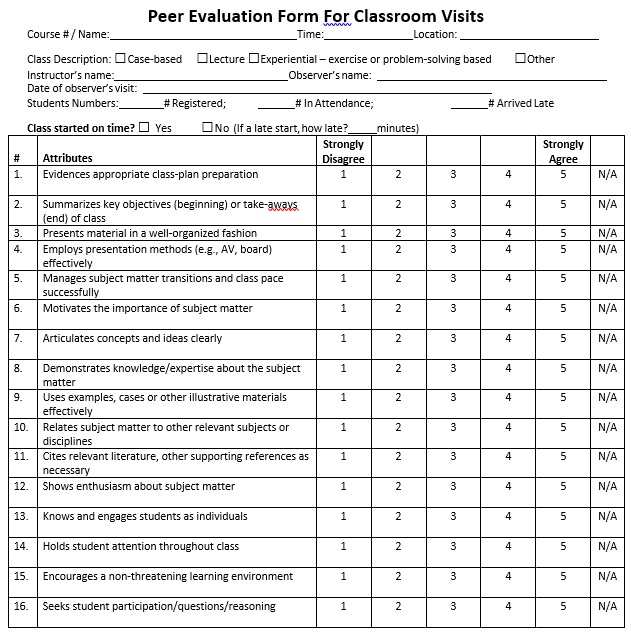 peer evaluation form for classroom visits