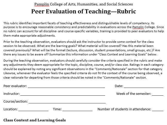 peer evaluation of teaching rubric