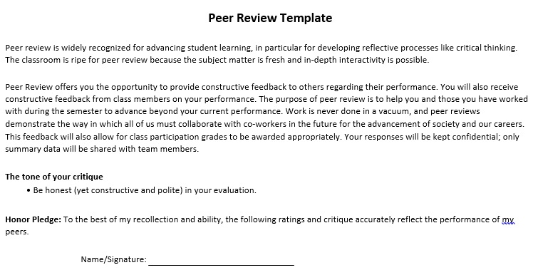 peer review template
