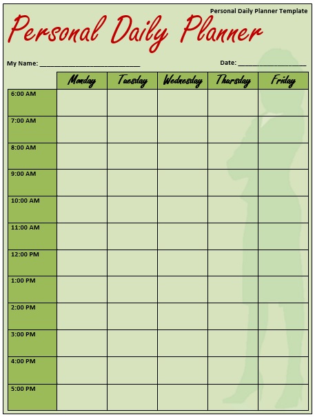 personal daily planner template
