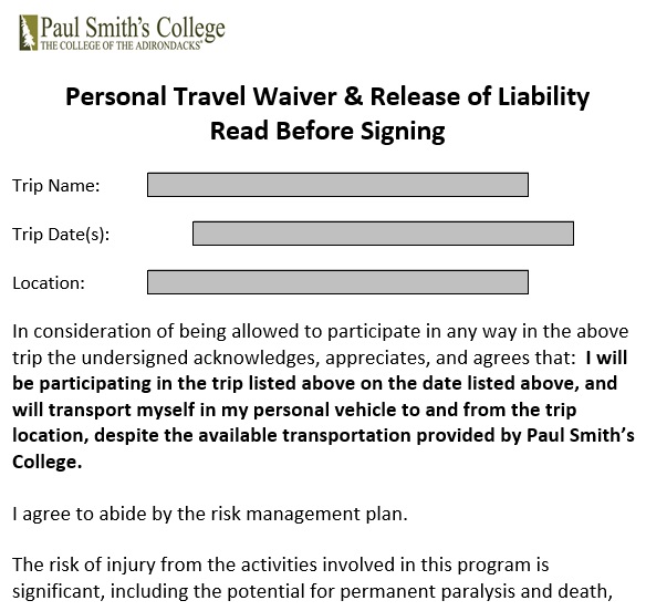 personal travel waiver release of liability read before signing
