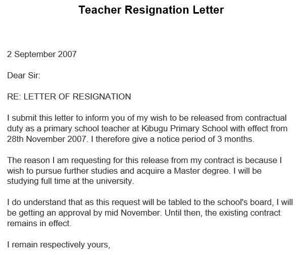 printable teacher resignation letter 10