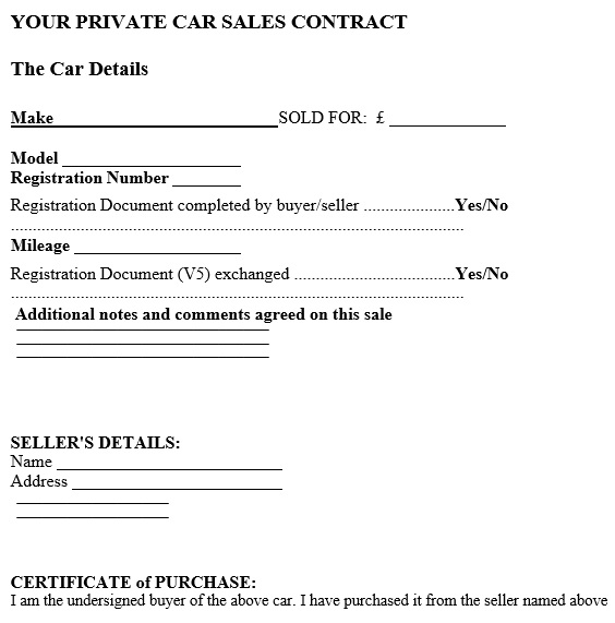 private car sales contract template