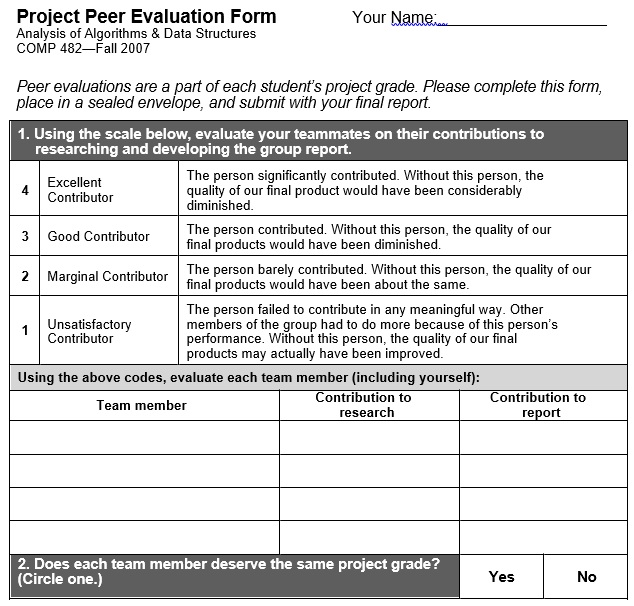 project peer evaluation form