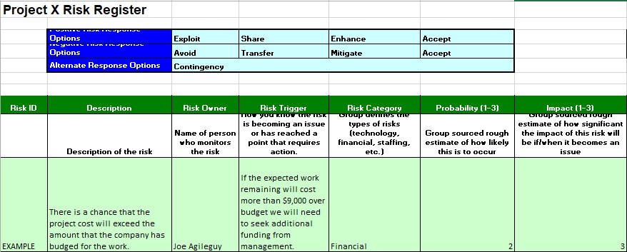 project x risk register template