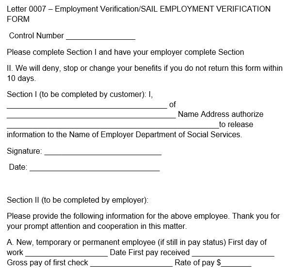 proof of employment form