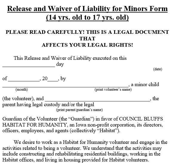 release and waiver of liability for minors form