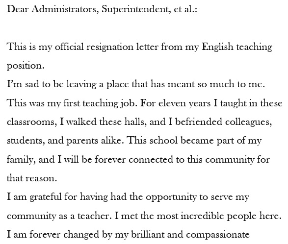 resignation letter from english teaching position