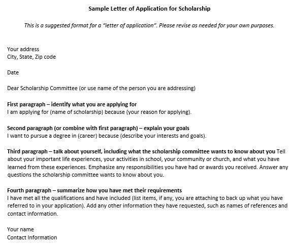 sample letter of application for scholarship