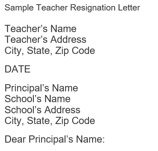 sample teacher resignation letter to principal