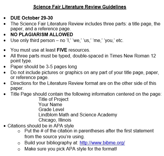 science fair literature review guidelines template