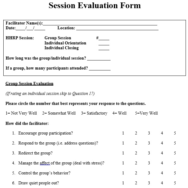 session evaluation form