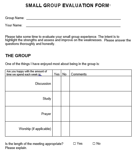 small group evaluation form