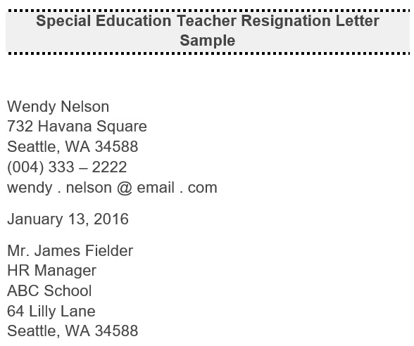 special education teacher resignation letter
