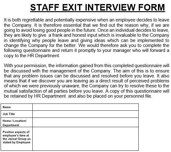 staff exit interview form