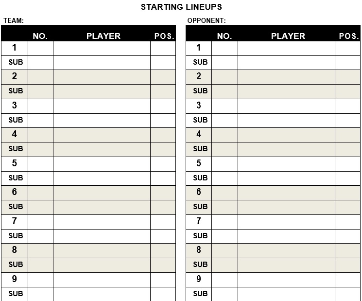 starting lineup template