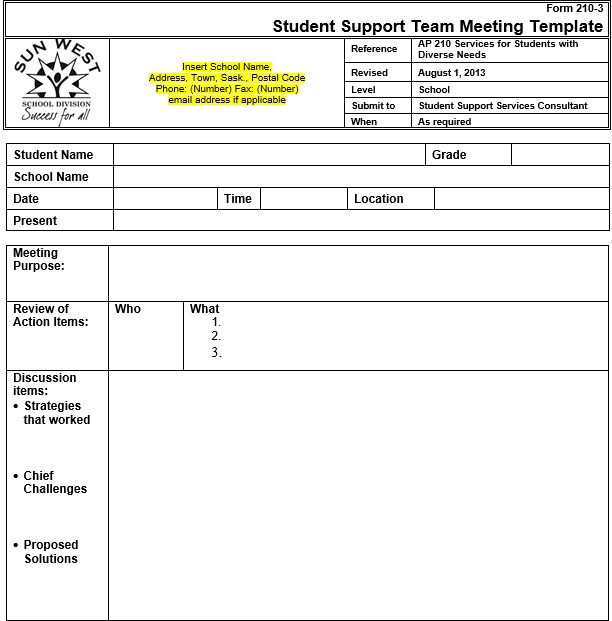 student support team meeting template