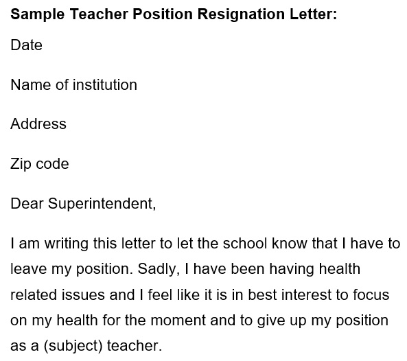 teacher post resignation letter
