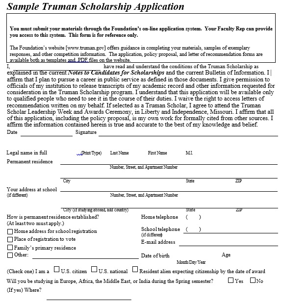truman scholarship sample application