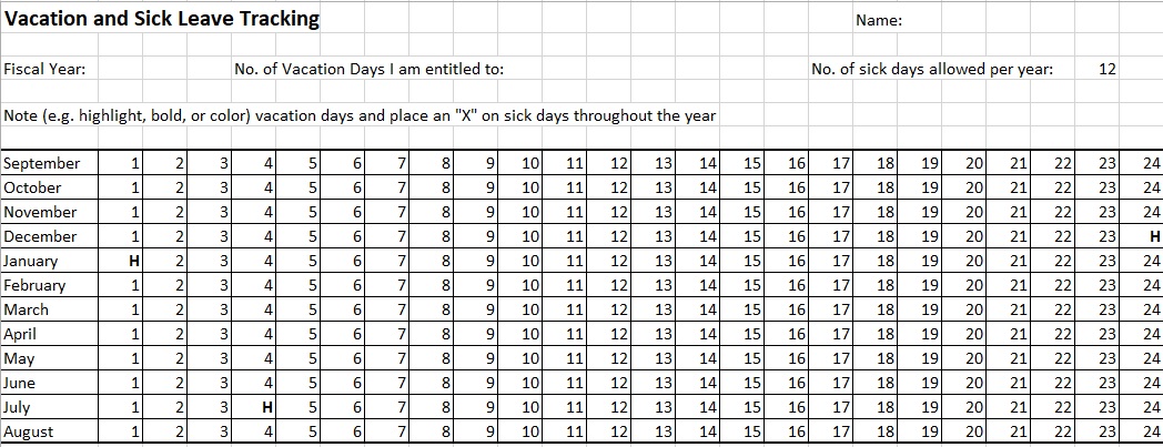 vacation and sick time tracking spreadsheet