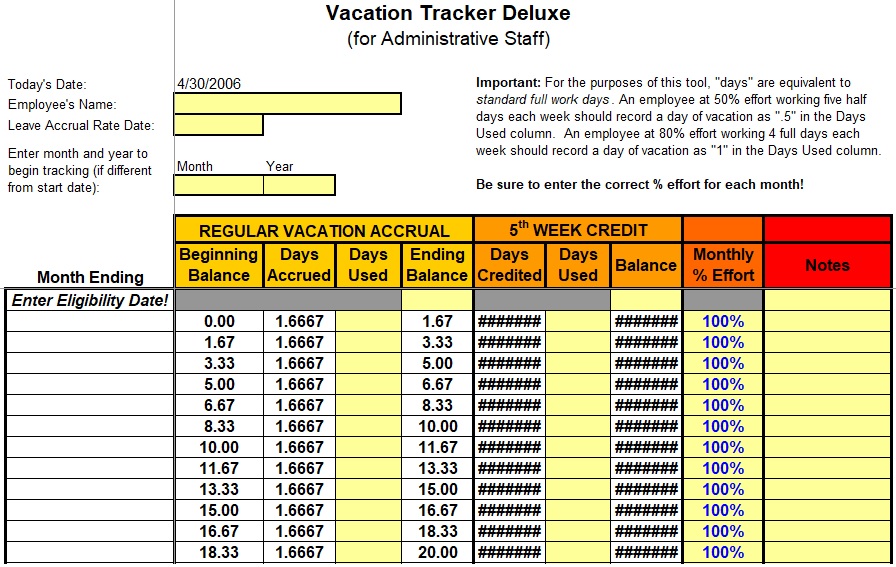 vacation tracker deluxe template